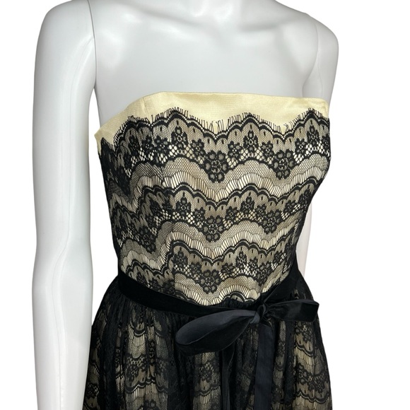 Betsy Johnson Cream and Black Lace Sleeveless Velvet Bow Hoco Dress 6 - Picture 2 of 6